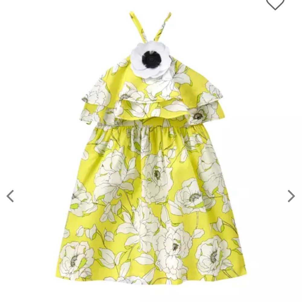 EUC Janie and Jack baby girl dress in yellow black white floral size 3 to 6 mo